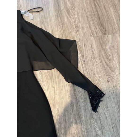 Calvin Klein Cold Shoulder Chiffon Formal Gown |Elegant Black Evening Dress Sz 4 - Picture 7 of 7